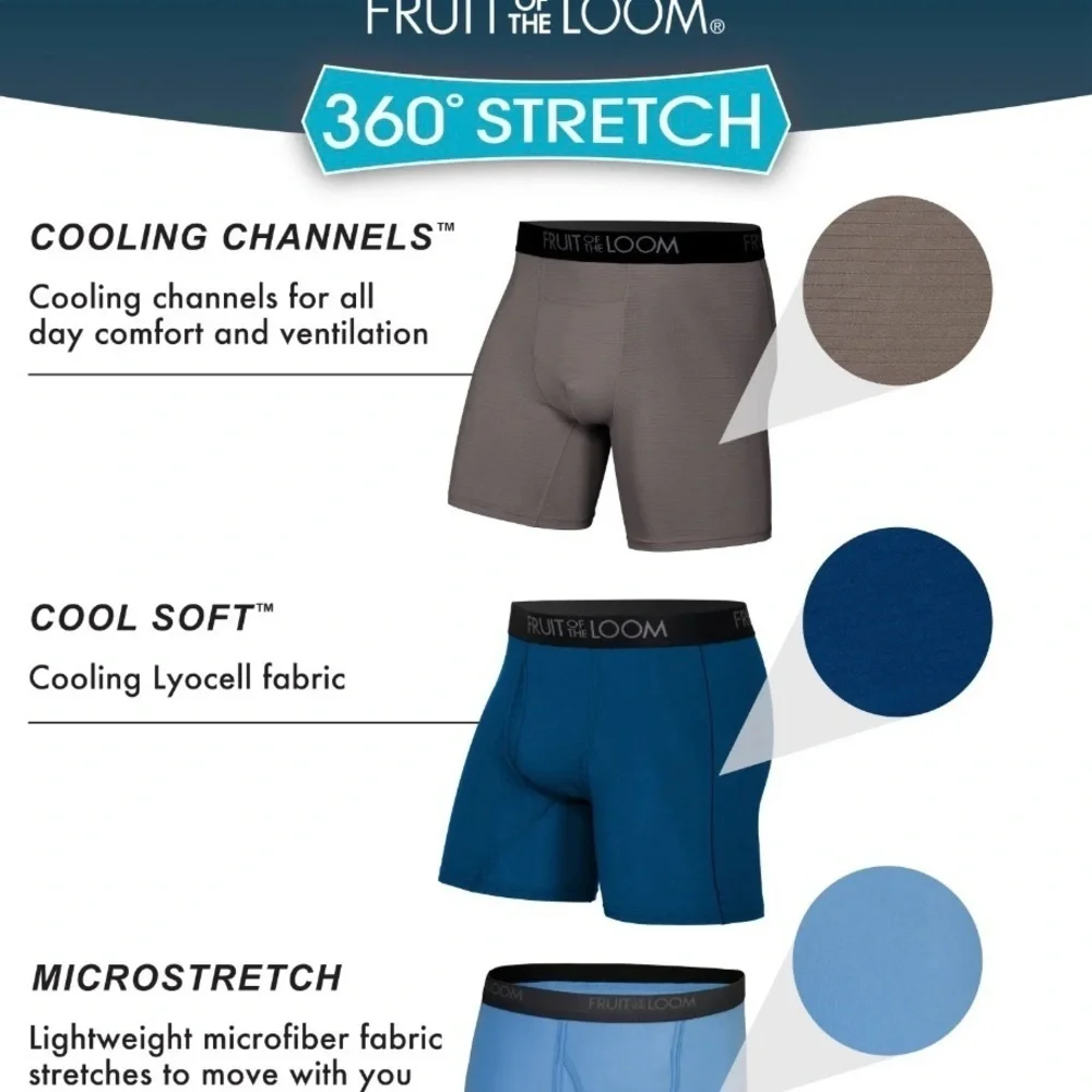 Fruit of the Loom Men's 360 Stretch Performance Boxer Briefs